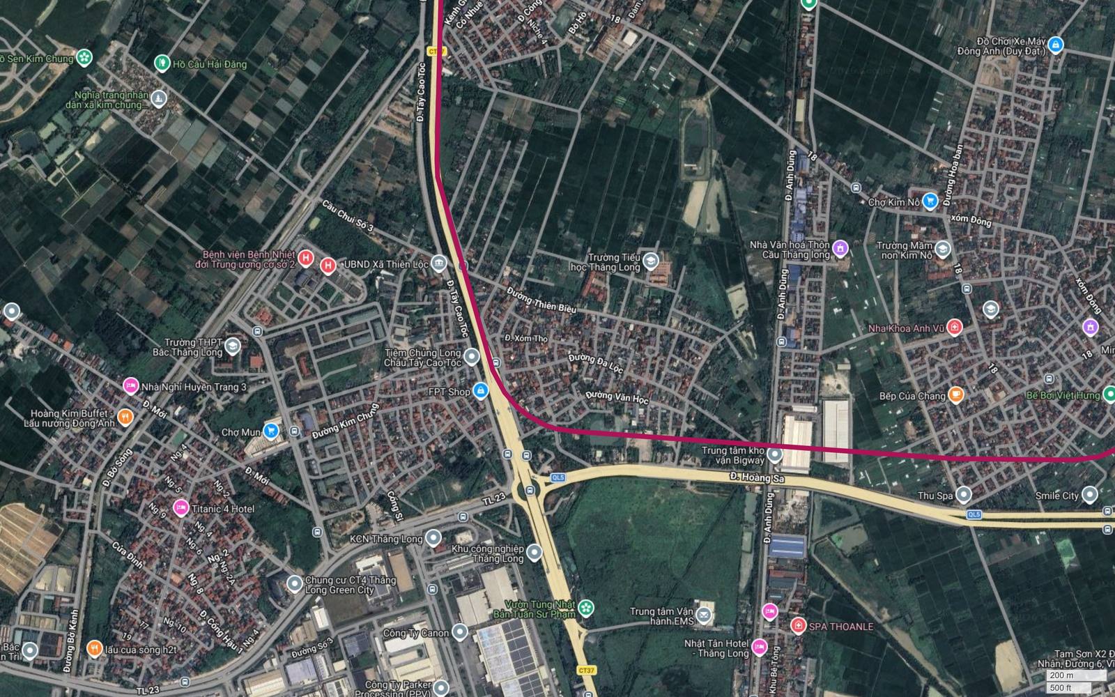Bản đồ vệ tinh nút giao metro số 18 với Quốc lộ 5 đường Hoàng Sa cạnh Khu công nghiệp Thăng Long